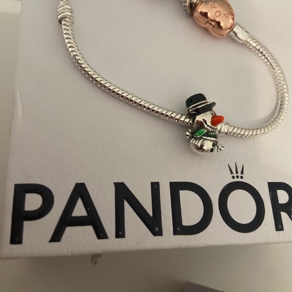 Charm solid sterling silver 925 snowman for Pandora bracelet - Picture 3 of 4
